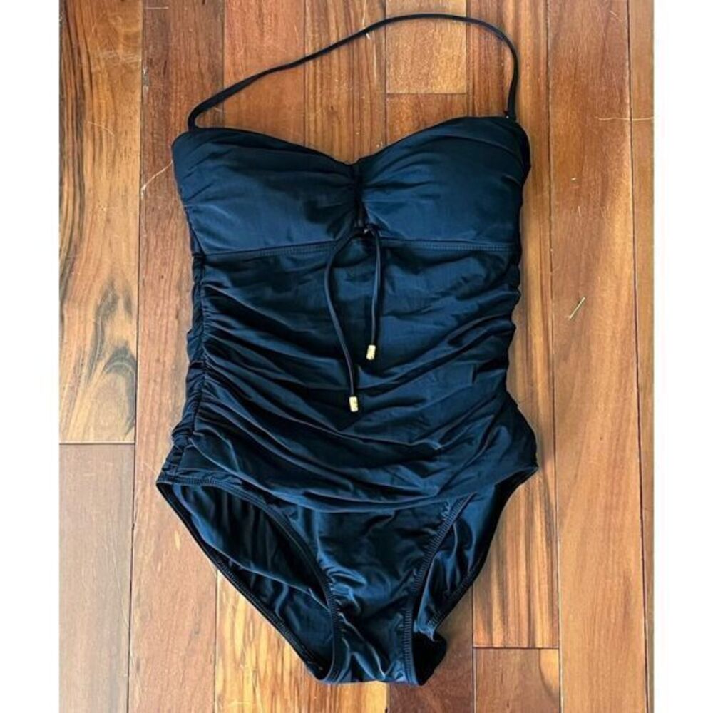 RALPH LAUREN Black One Piece Swimsuit Bathing Suit‎  Slimming Halter 8 RL3EA11